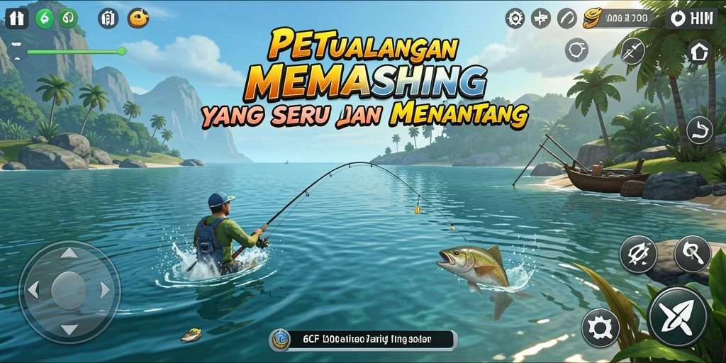 Screenshot gameplay 6CF menampilkan keseruan memancing di berbagai lokasi.