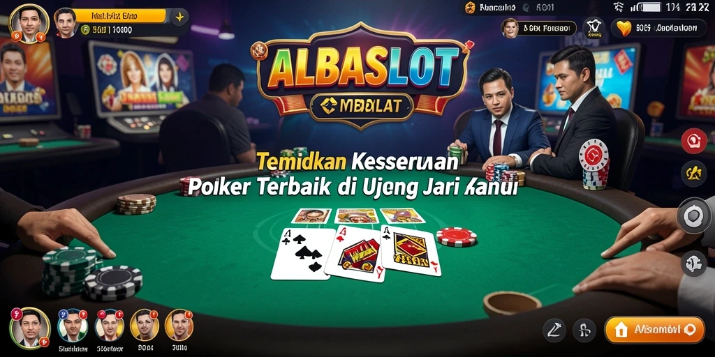 Tampilan gameplay seru di ALBASLOT dengan pertarungan poker yang mendebarkan.