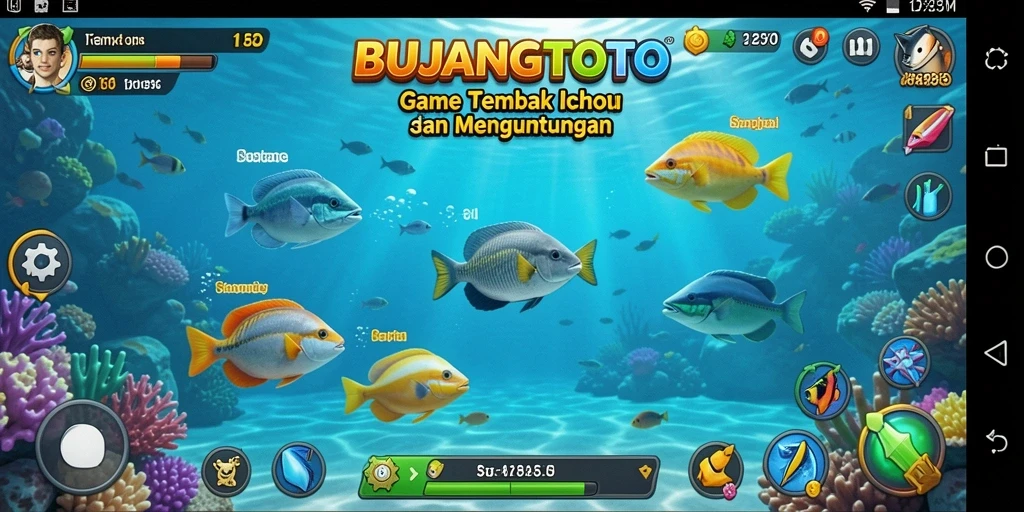 Screenshot gameplay <strong>BUJANGTOTO</strong> menampilkan suasana menembak ikan yang seru dan penuh warna.