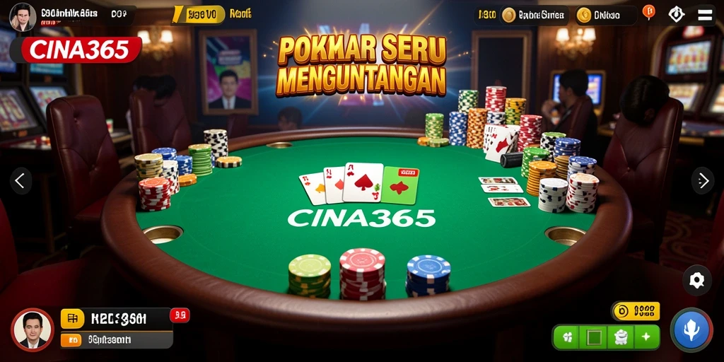 Tampilan gameplay CINA365 yang menegangkan dengan kartu Poker.