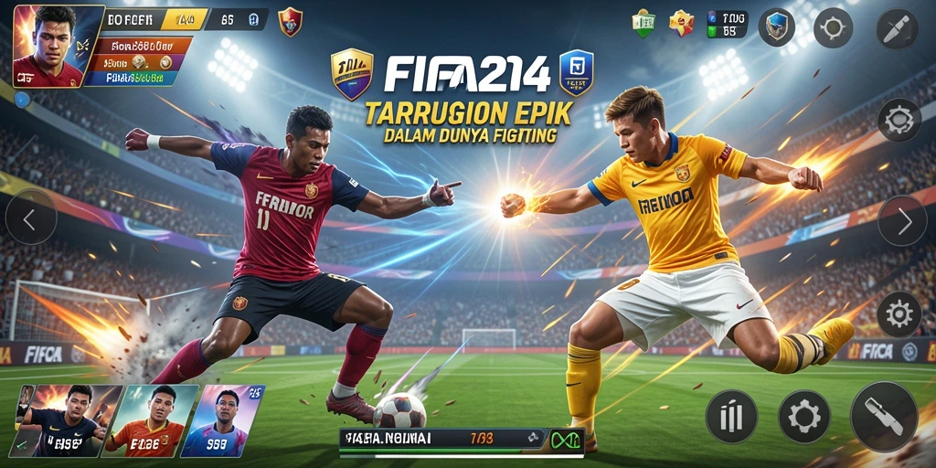 Screenshot utama FIFA234 menunjukkan pertarungan intens dengan berbagai karakter unik.