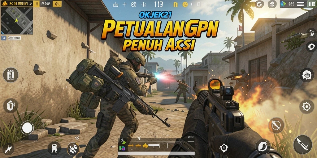 Screenshot menunjukkan aksi tembak-menembak menarik dalam OKJEK21.