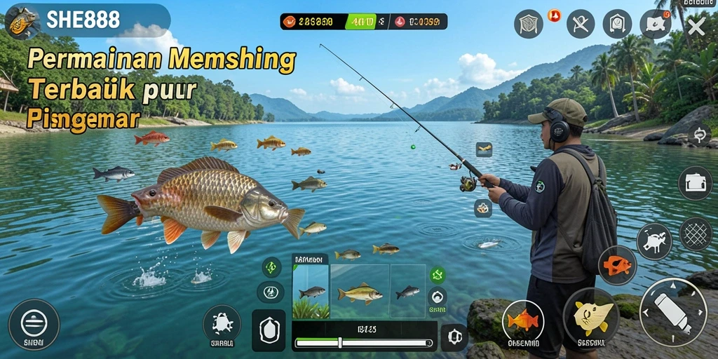 Gameplay menarik dari aplikasi SHE888 dengan pengalaman memancing yang seru.